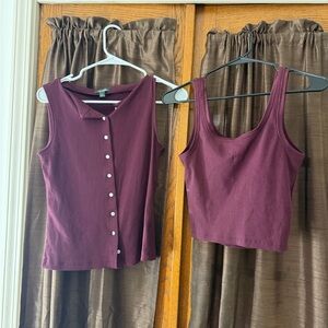 Wild Fable Maroon Button Down Shirt & Tank Set Size S Casual Layering